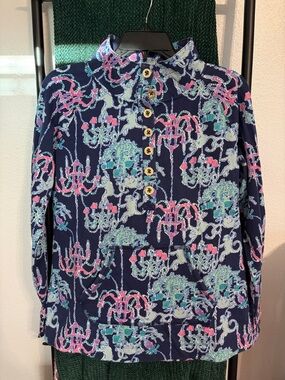 Lilly Pulitzer Navy Multicolor Cowlneck Sweater - Pink, Aqua, White